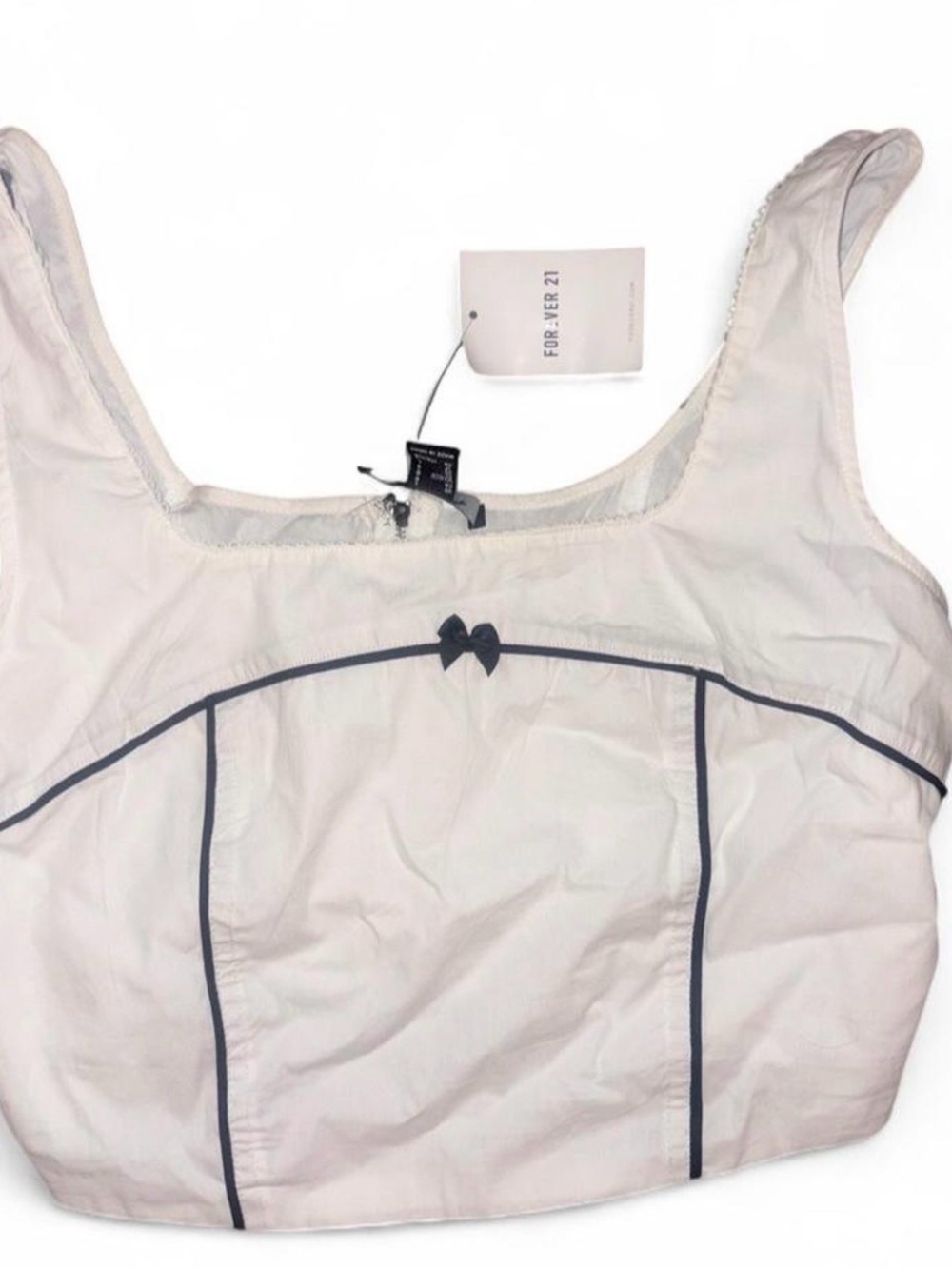 Forever 21 White Crop Top with Black Piping